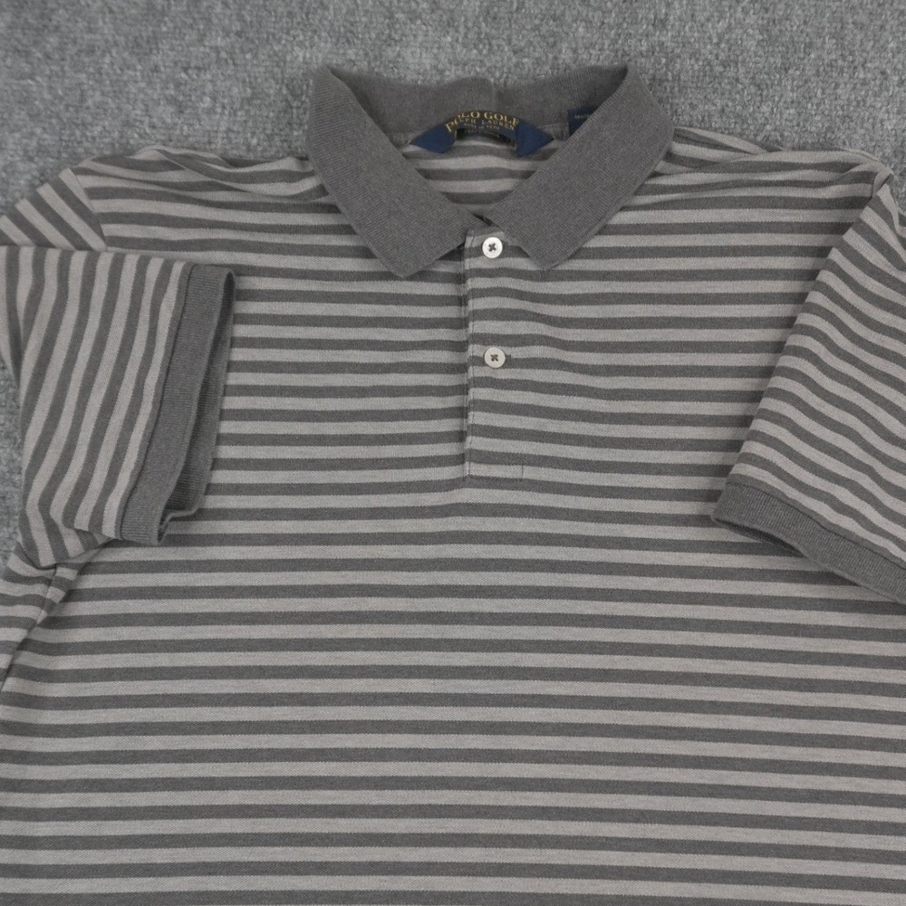 Polo Golf Ralph Lauren Polo Shirt Mens Large Grey Striped Performance Pro Fit